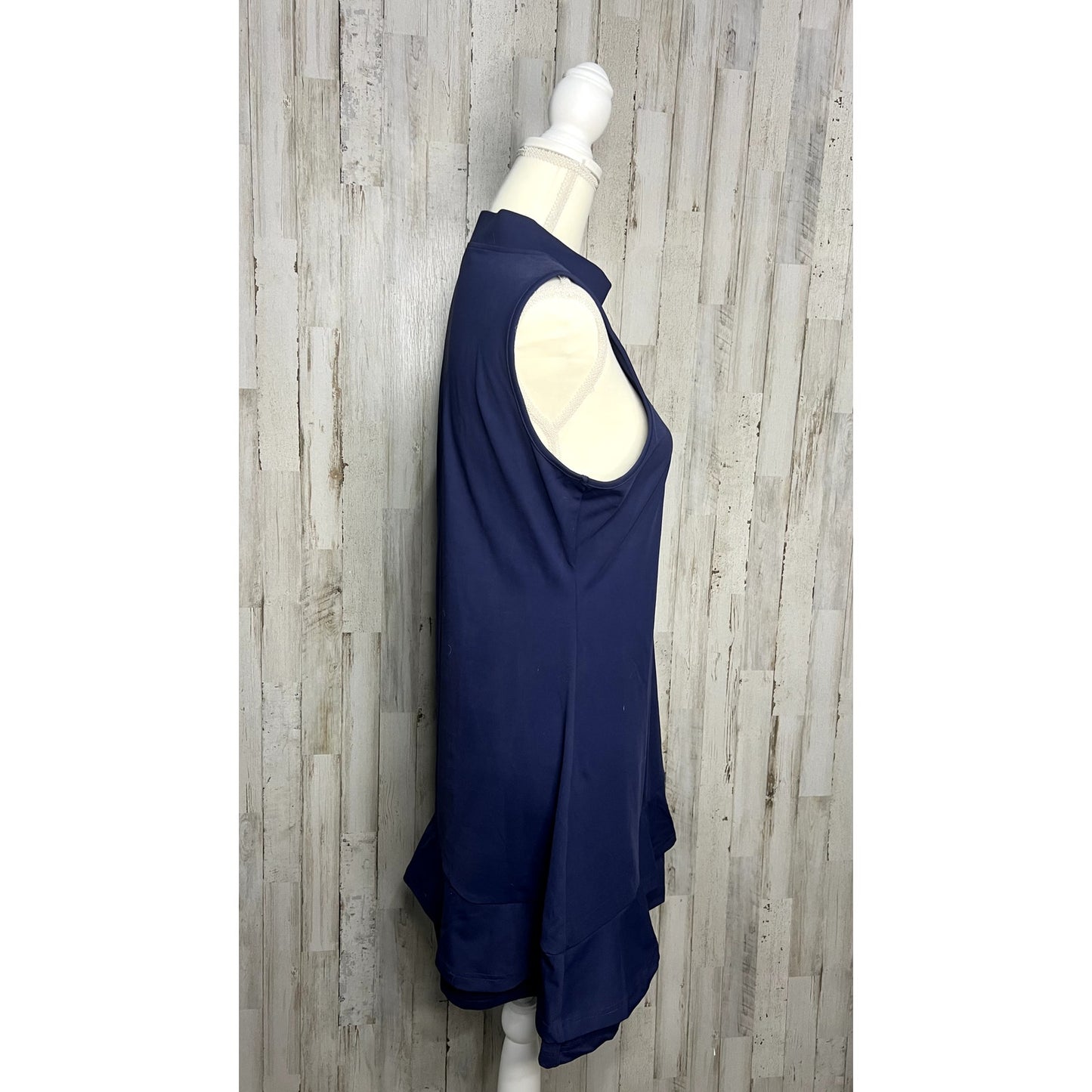 Women's Size Large Sleeveless Blue Ruffle Hem Knee Length Athletic Dress