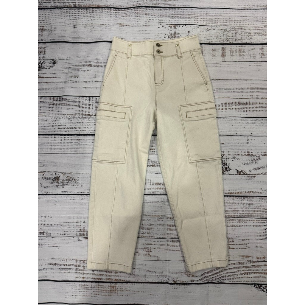CARVEN Women's Beige Cargo Ankle Denim Jeans Pants Size 2 Straight Leg Casual