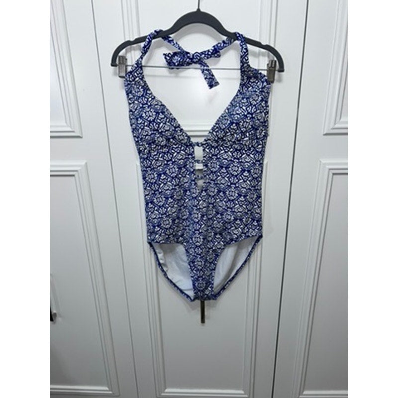 Lauren Ralph Lauren Women's Blue Print One-Piece Swimsuit Size 14