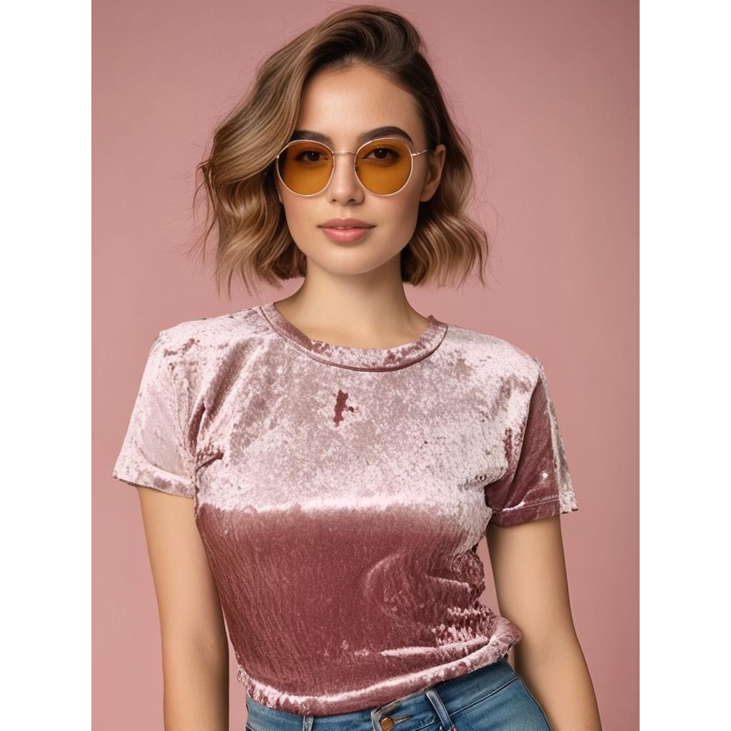 Free People Women's Size Small Pink Velvet Short Sleeve Baby Tee Top Casual