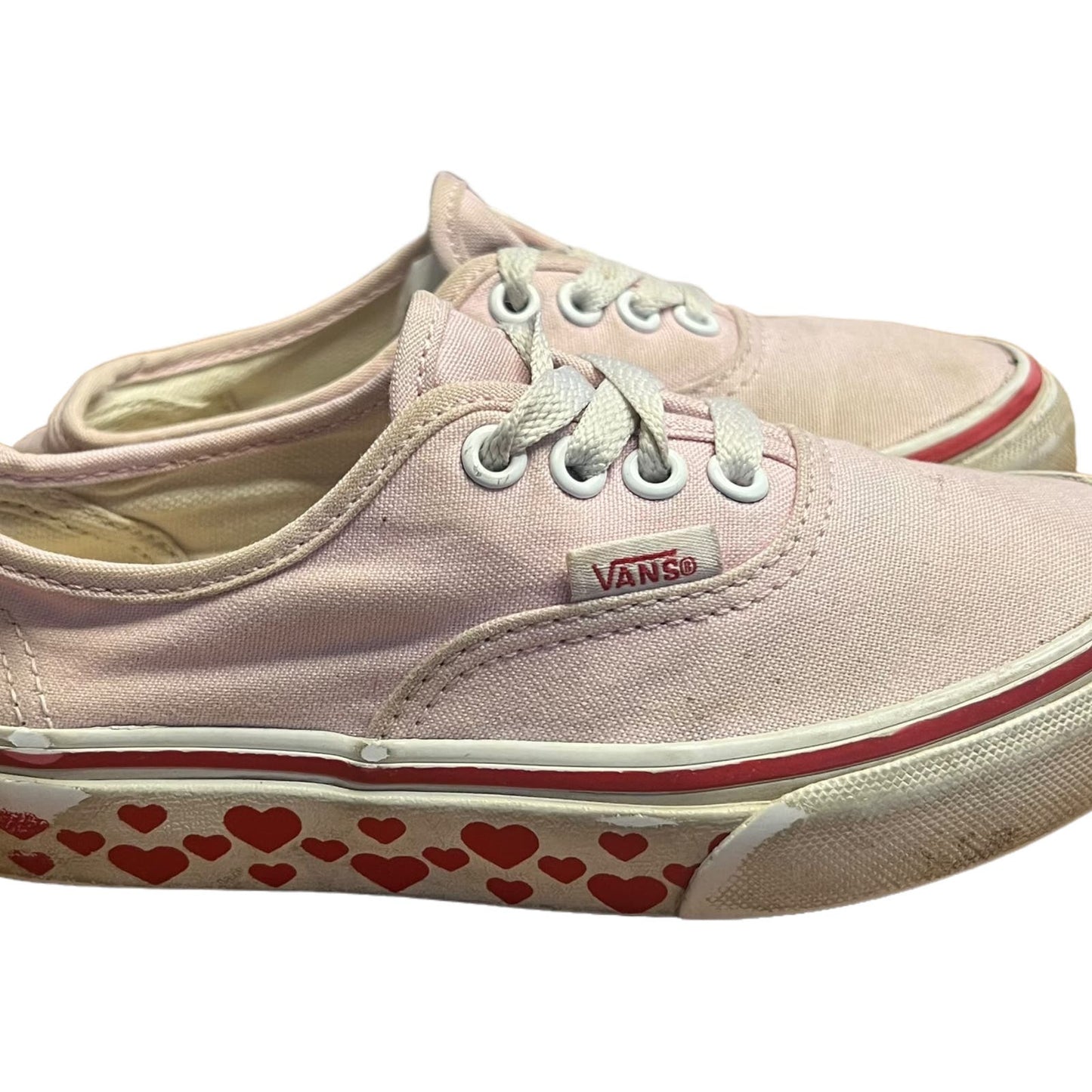 Vans Authentic Pink Heart Tape Canvas Low Top Lace Up Sneakers Kids Size 12.5