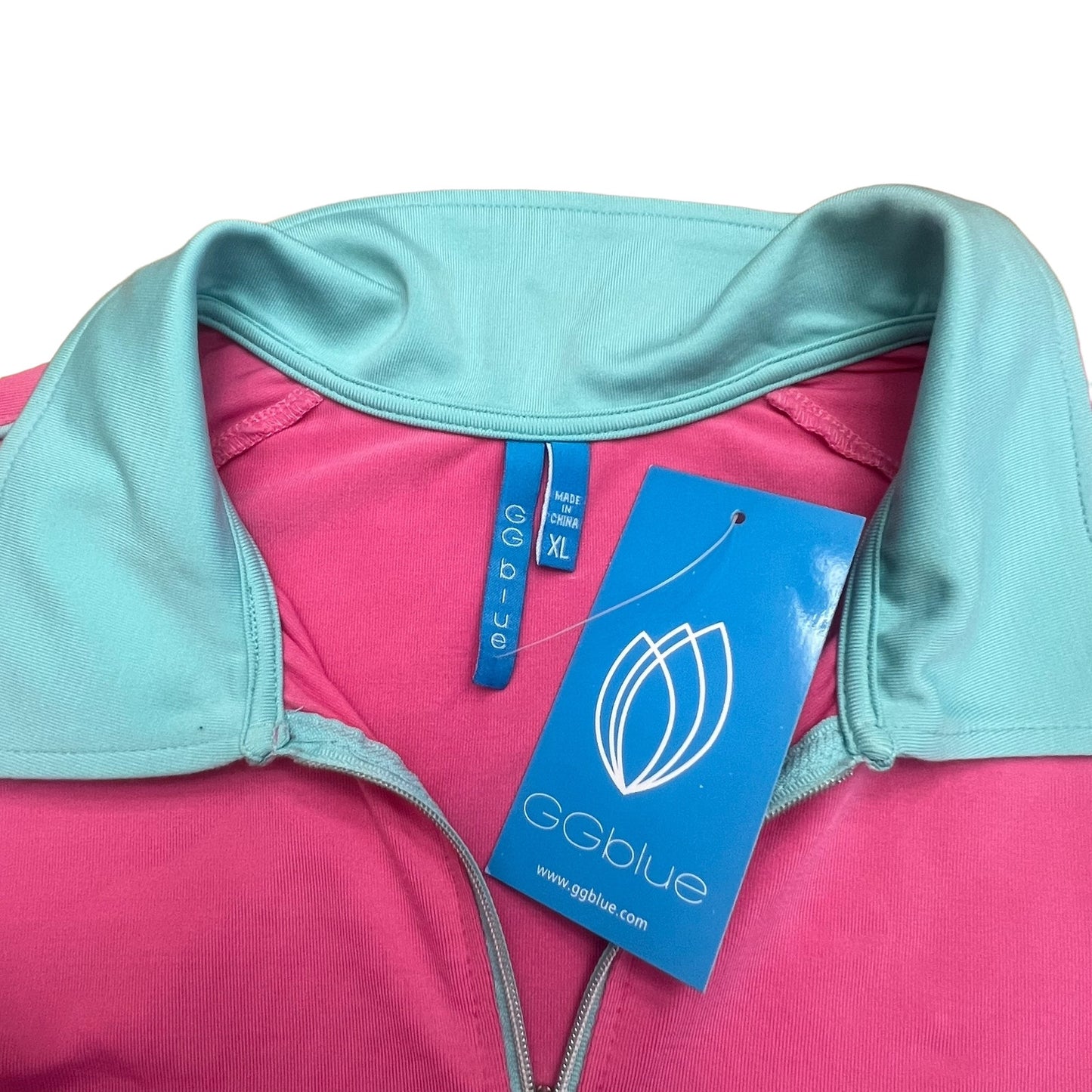 NWT GG Blue Women's XL Pink & Aqua Blue 1/2 Zip Golf Polo