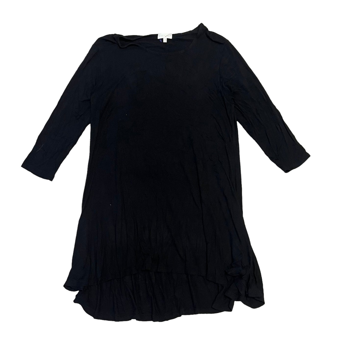 Simply Southern Women's Medium Black 3/4 Sleeve Tunic Top Round Neck Ruffle Hem