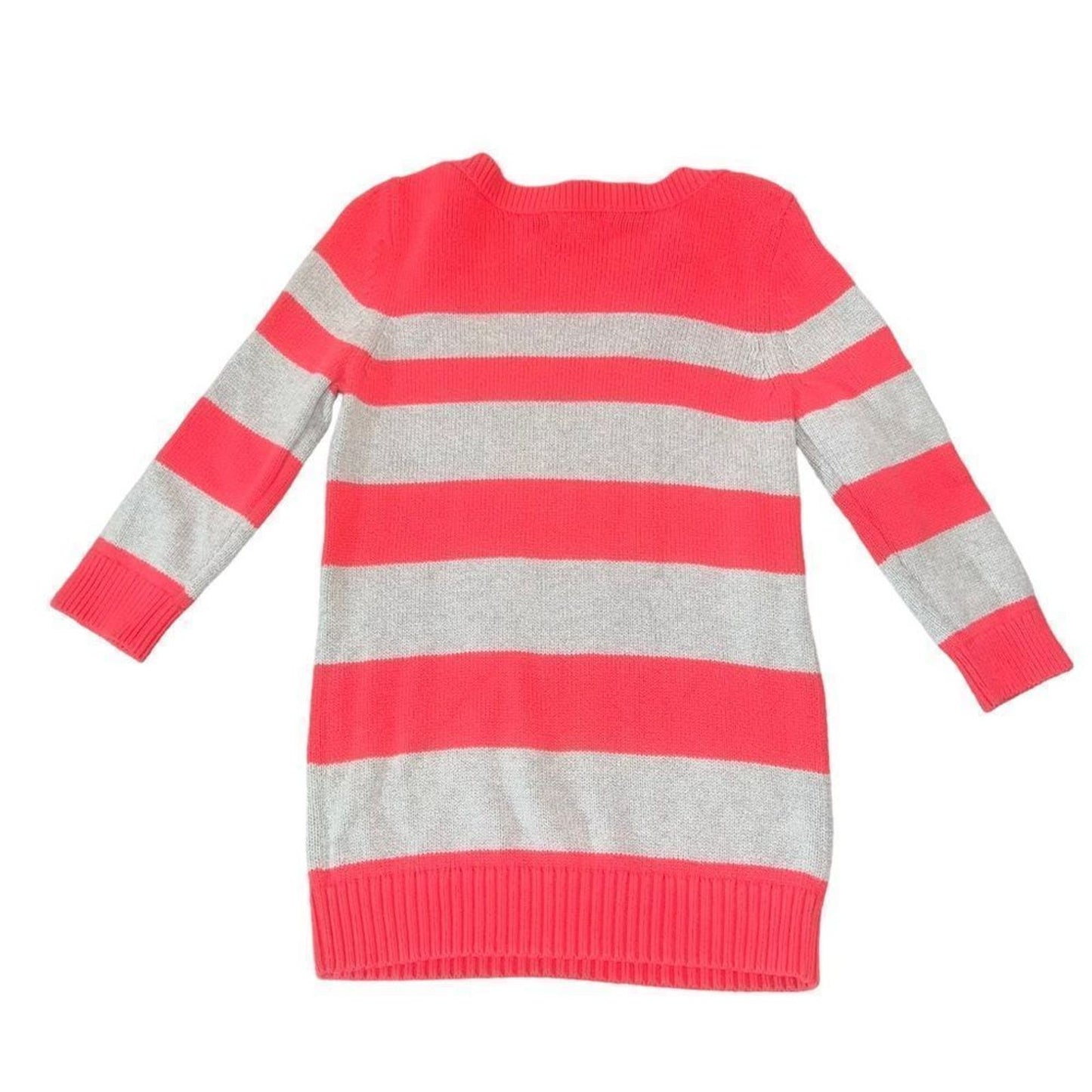 Banana Republic Knit 3/4 Sleeve Boat Neck Coral/Gray Stripe Sweater