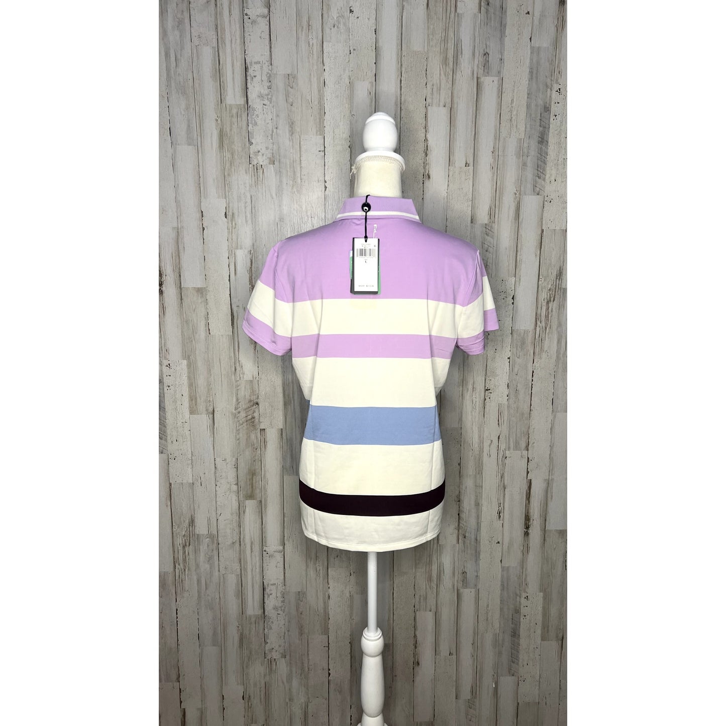 NWT RLX Ralph Lauren Women's Large Multicolor Short Sleeve Striped Polo Shirt