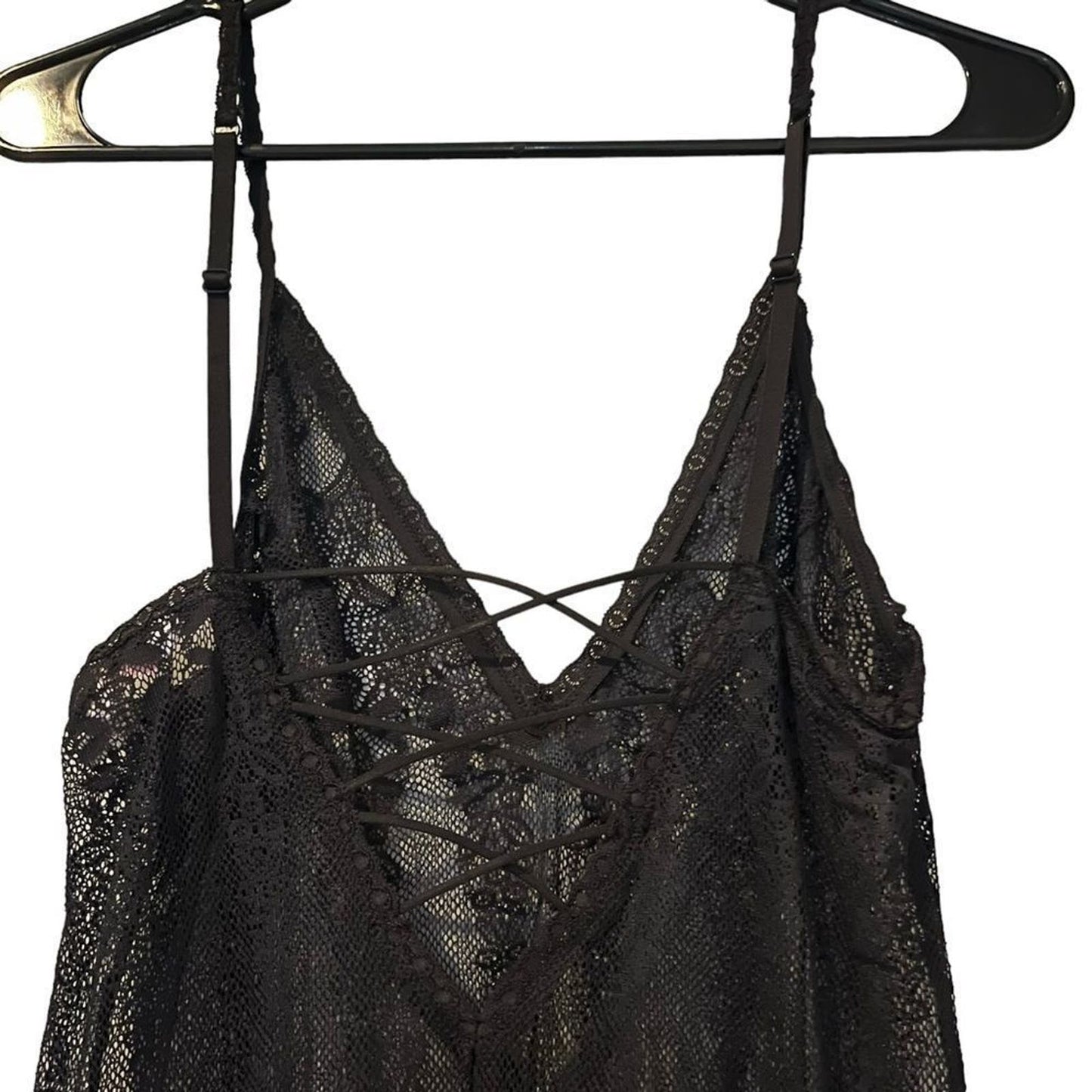 Victoria Secret Black Laced Slip Dress / Chemise Top Size Medium