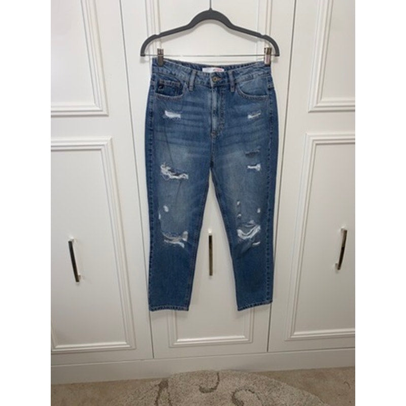 KanCan Women's High Rise Distressed Straight Leg Jeans Size 3/25 Blue