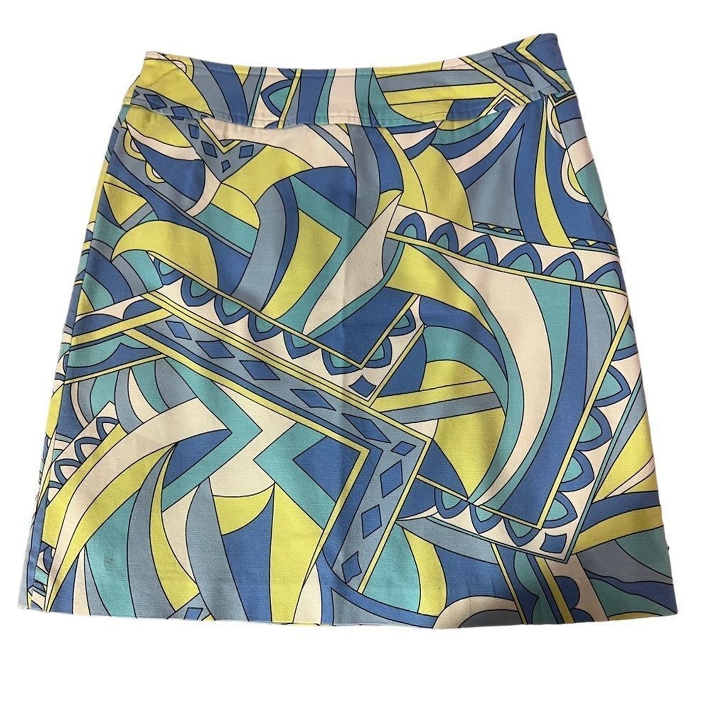 Talbots Petites Skirt Womens 10P Blue Green Yellow Geometric A-Line Mini