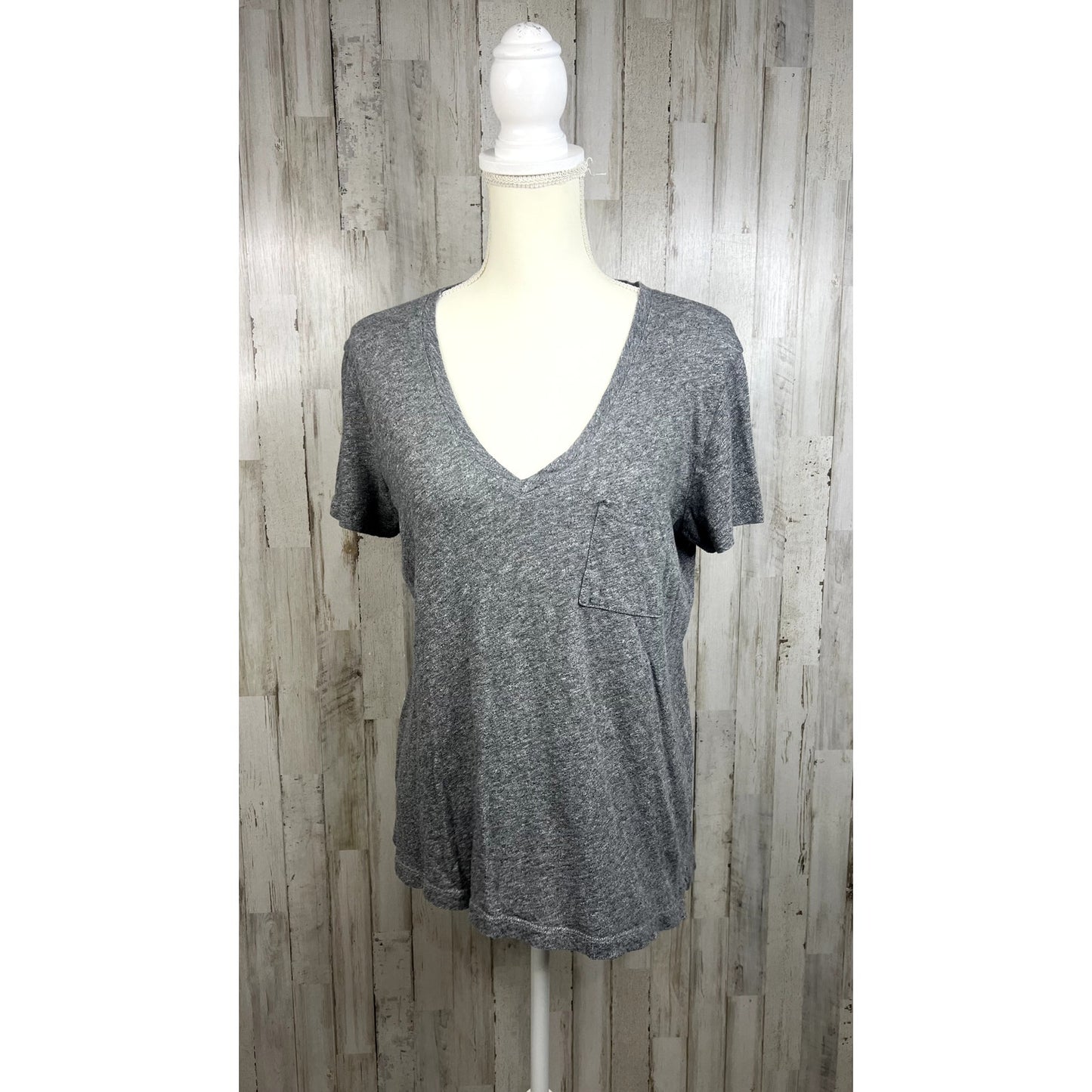 Madewell Womens Medium Gray V-Neck Pocket Tee Short Sleeve Casual Cotton T-Shirt