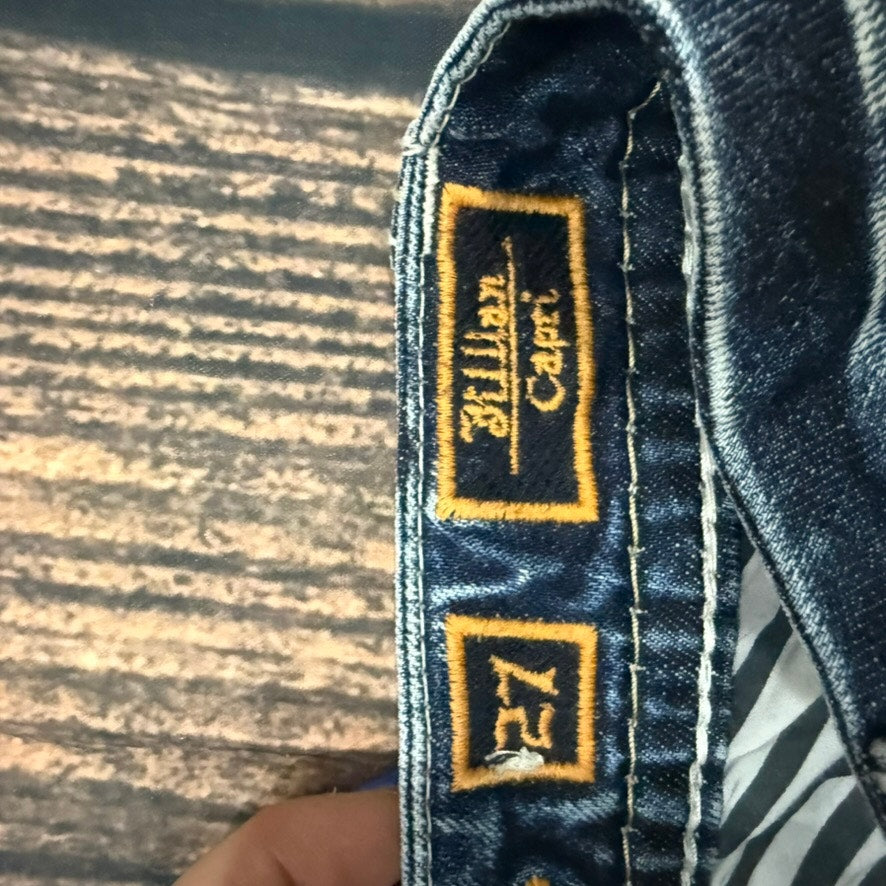Rock Revival Jillian Women's Capri Jeans Blue Medium Wash Embroidered Size 27