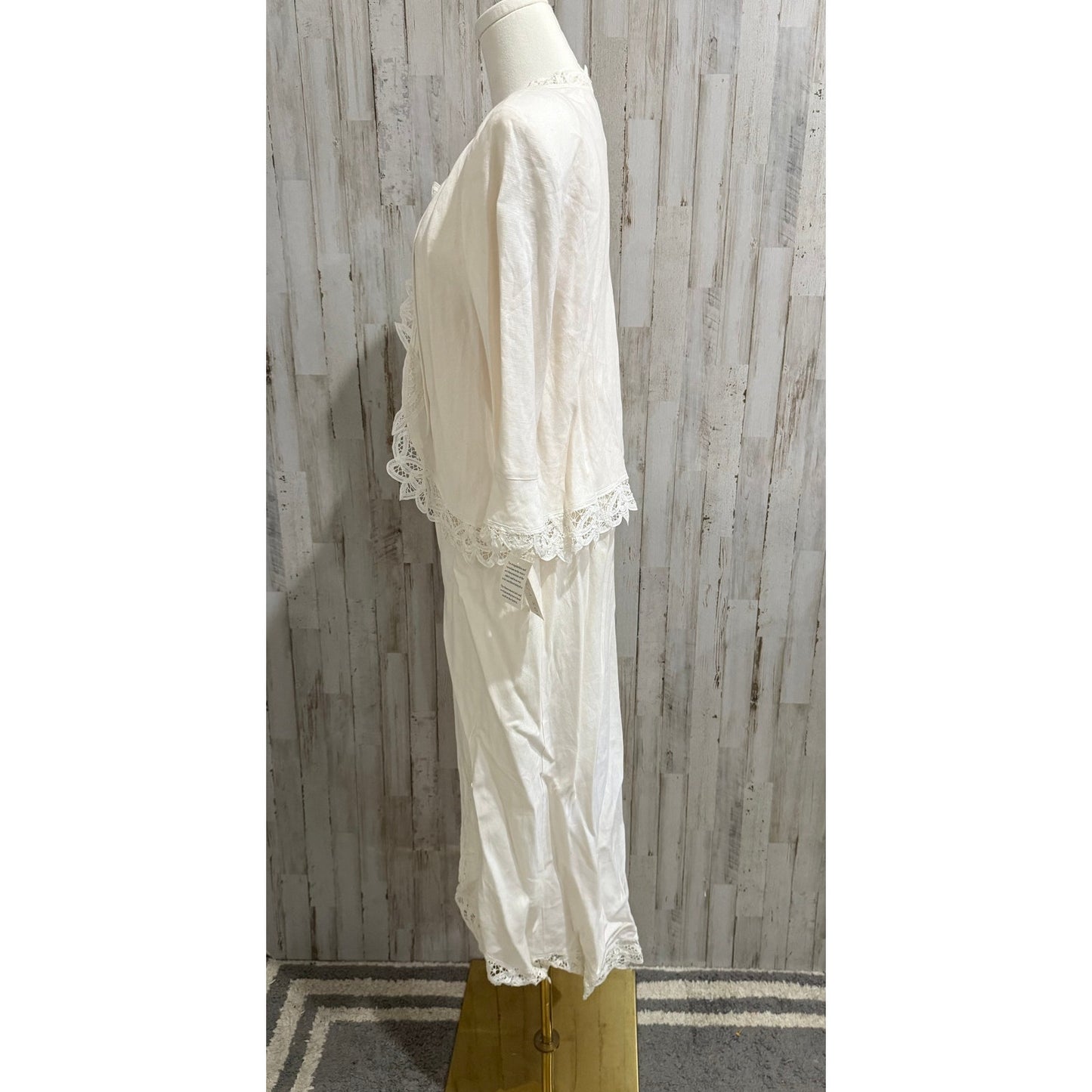 NWT Plaza South 2pc White Linen Battenberg Lace Trim Maxi Dress & Jacket Size 10