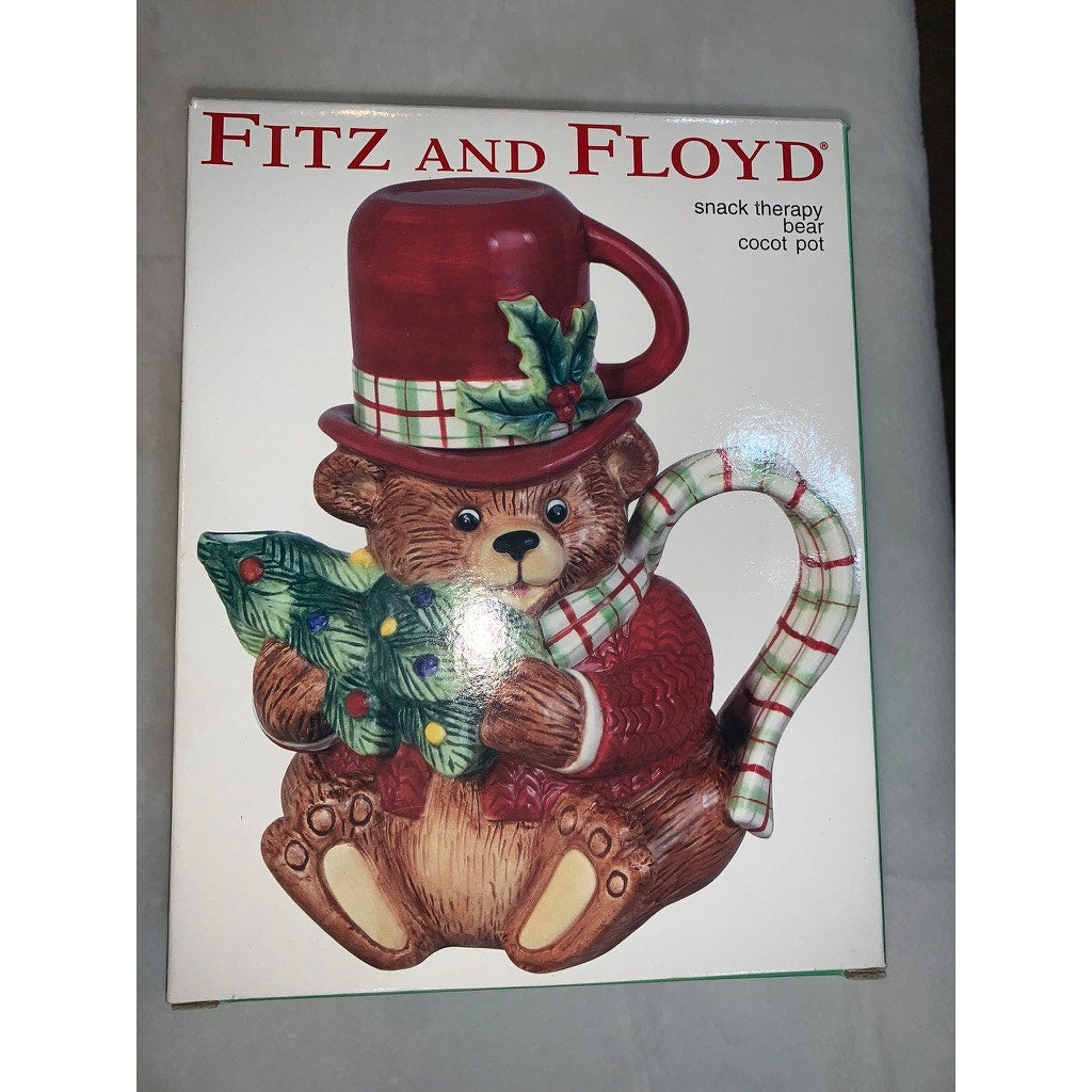 NEW IN BOX Fitz and Floyd Teddy Bear Christmas Teapot with Lid Holiday Decor