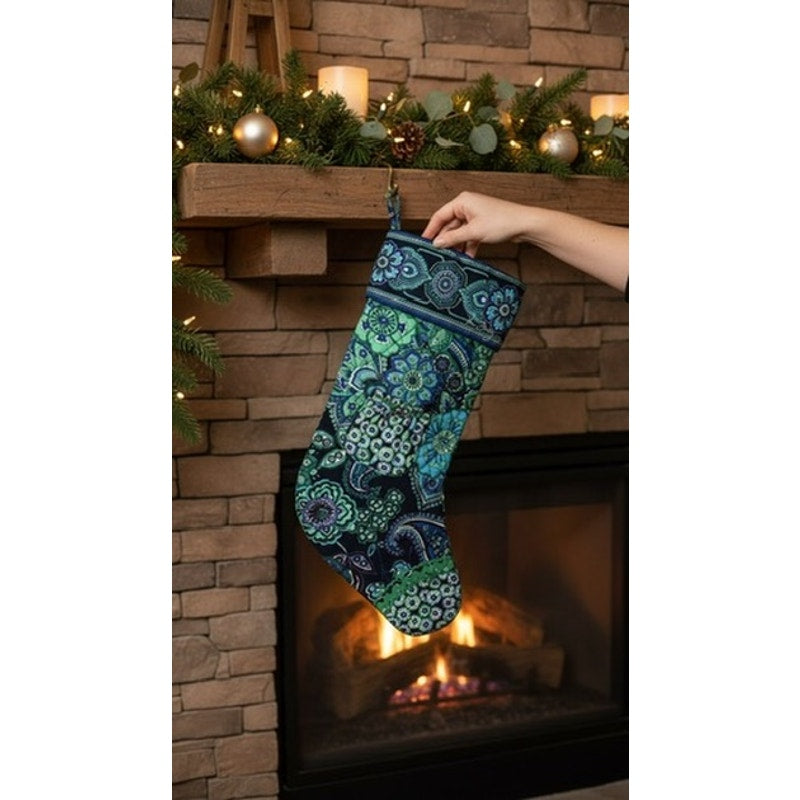 Vera Bradley Christmas Stocking Blue Rhapsody Floral Quilted Pocket Bells