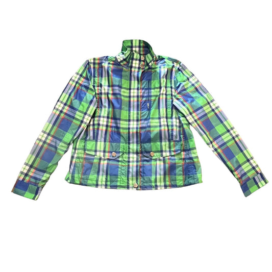 L-RL Ralph Lauren Active Women's Blue/Green Plaid Rain Coat/Windbreaker - Medium