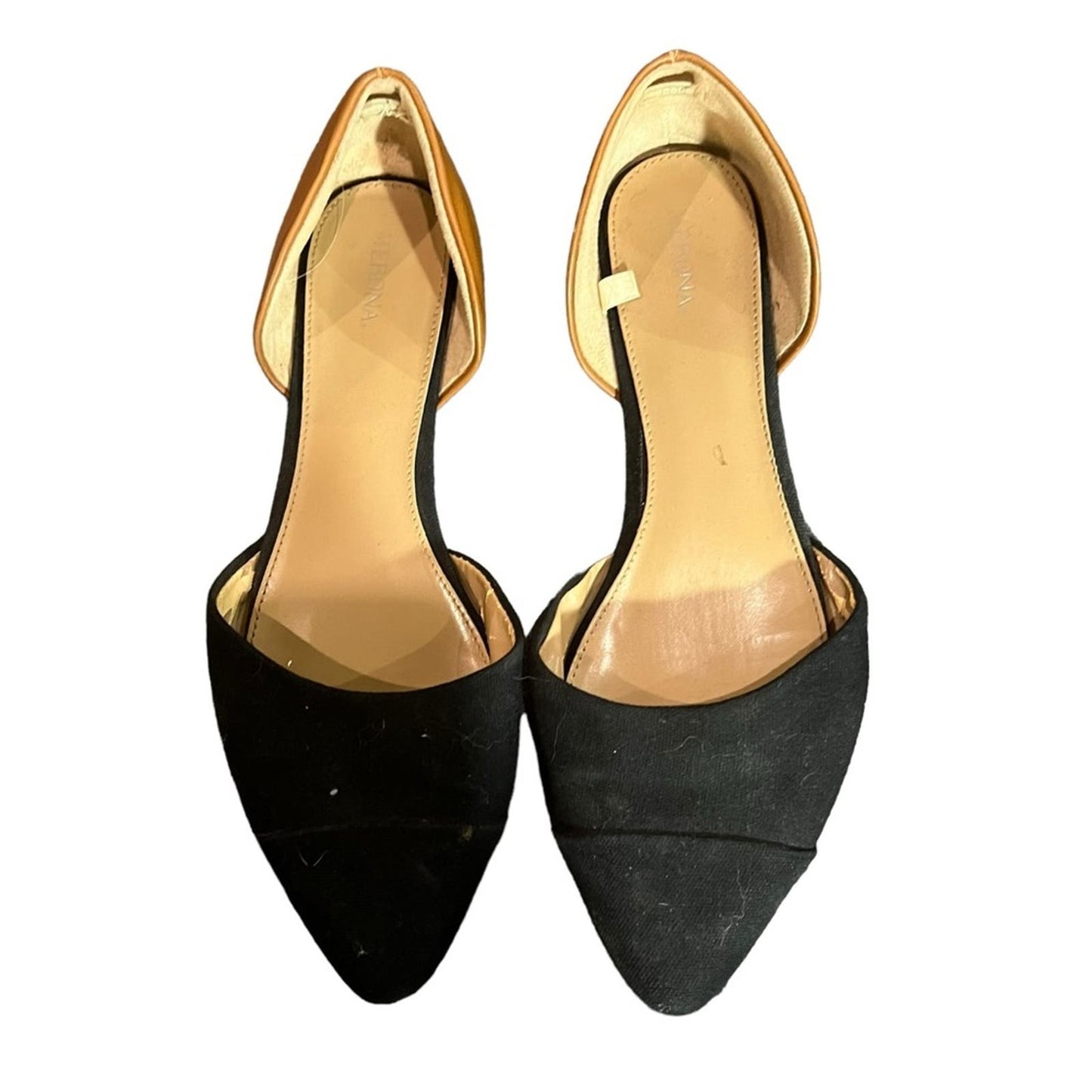 Merona Two Toned Black and Tan D'orsay Flats Size 9.5