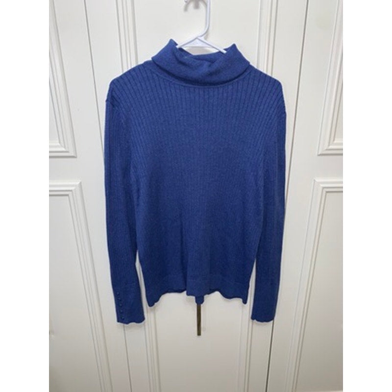 Talbots Women's XL Blue Ribbed Turtleneck Sweater Long Sleeve Casual