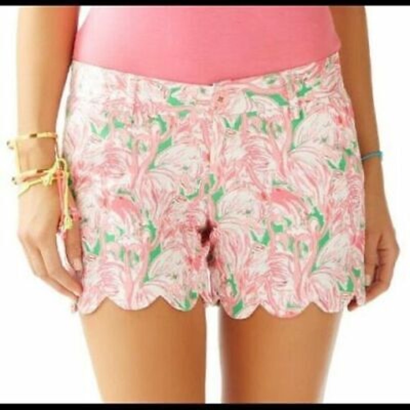 Lilly Pulitzer Women's Buttercup Shorts Pink Flamingo Print Scalloped Hem Size 2