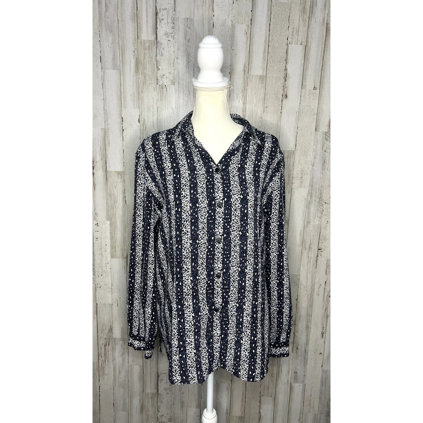 Vintage Alia Women's Long Sleeve Button-Up Blouse Striped Size 14