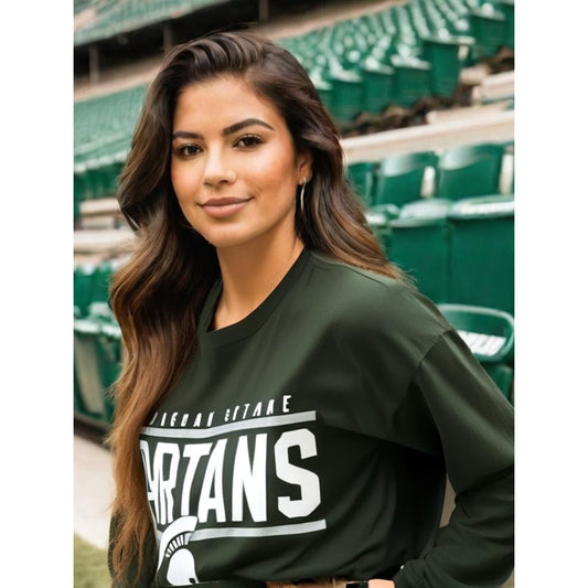 NWT Captivating Michigan State Spartans Women's XL Green Long Sleeve T-Shirt