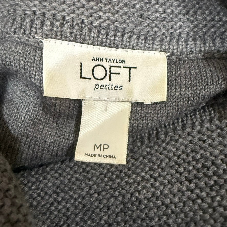 Ann Taylor LOFT Petites Gray Sweater Dress Medium Short Sleeve Cowl Neck