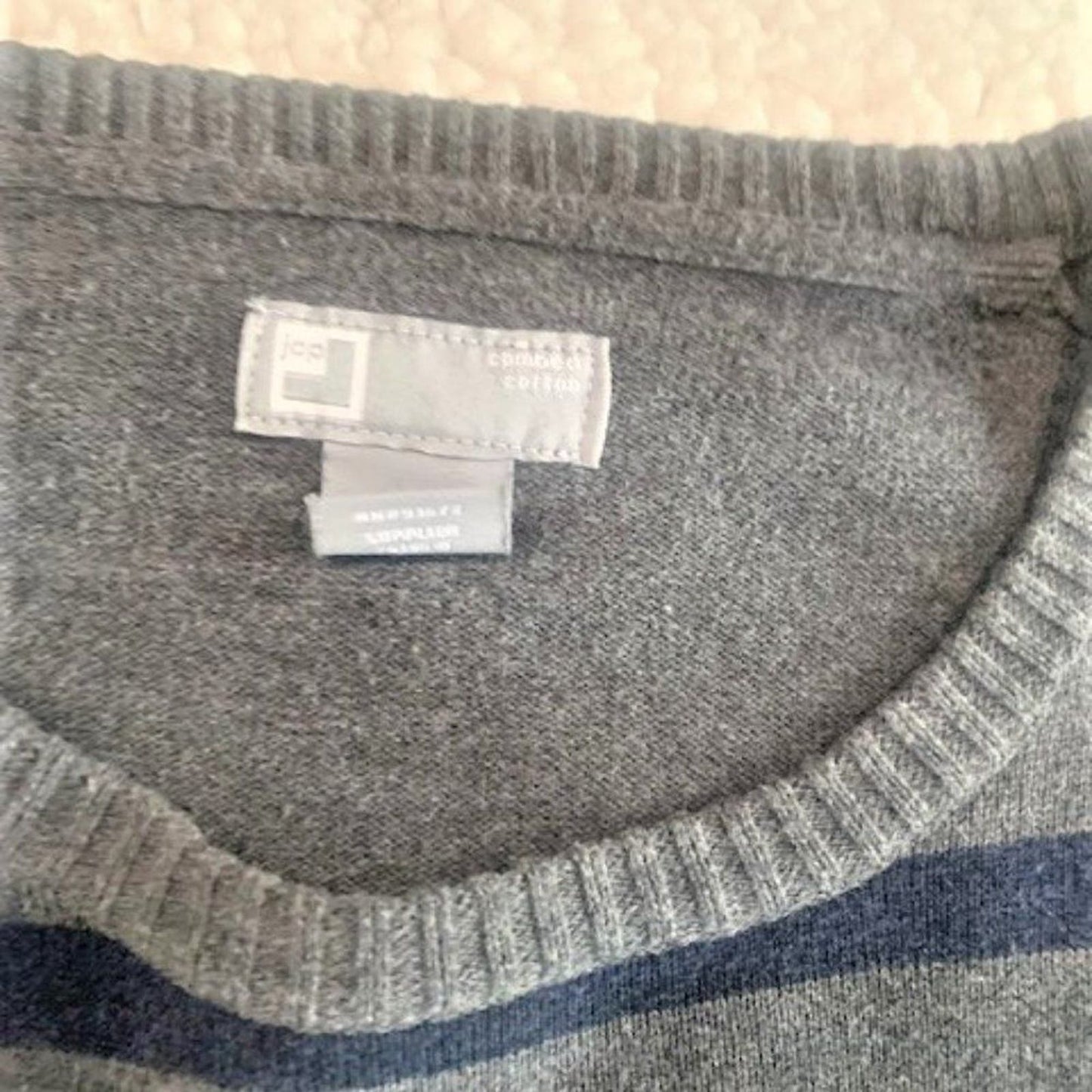 preppy crew neck gray striped sweater