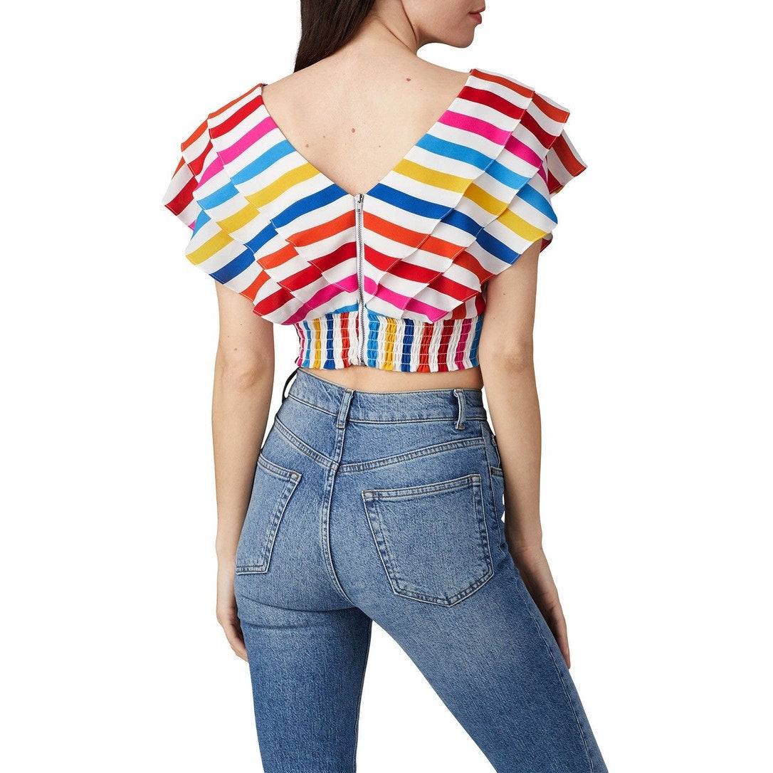 Color Me Courtney Women's Size 0 Rainbow Stripe Holly Ruffle Crop Top