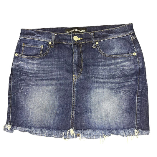 Express Jeans Women's 6 Blue Frayed Hem Low-Rise Denim Mini Skirt