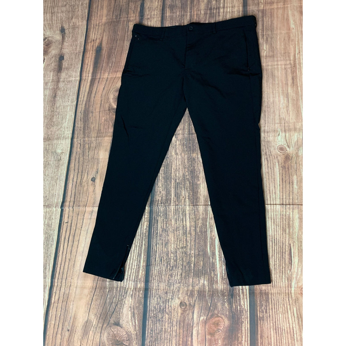 ZARA Dress Pants Mens 36x32 Black Slim Fit Flat Front Tapered Formal
