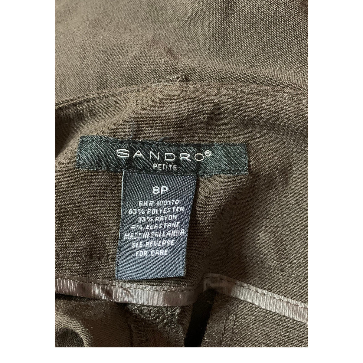 Sandro Paris Dress Pants Womens 8 Petites Brown Wide-Leg Pockets Business Formal