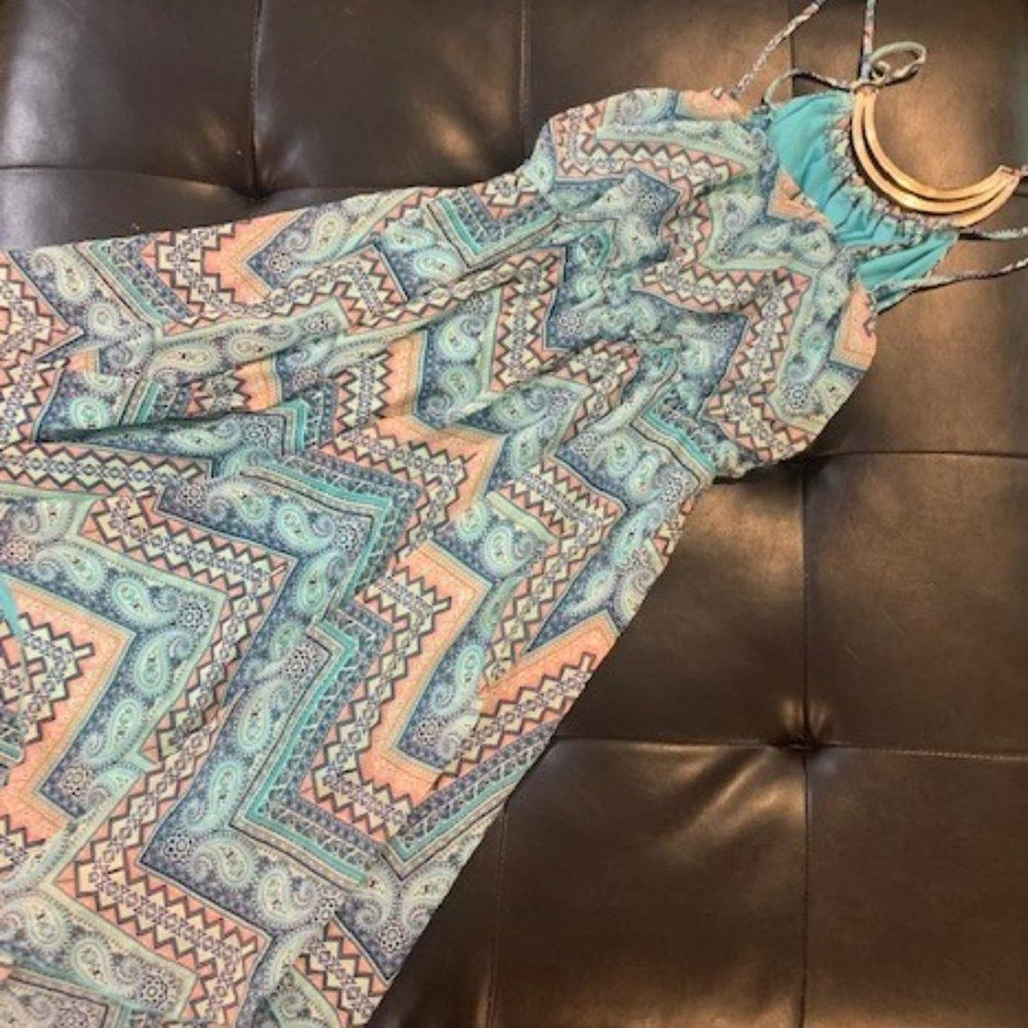 Teal aztec print sundress M