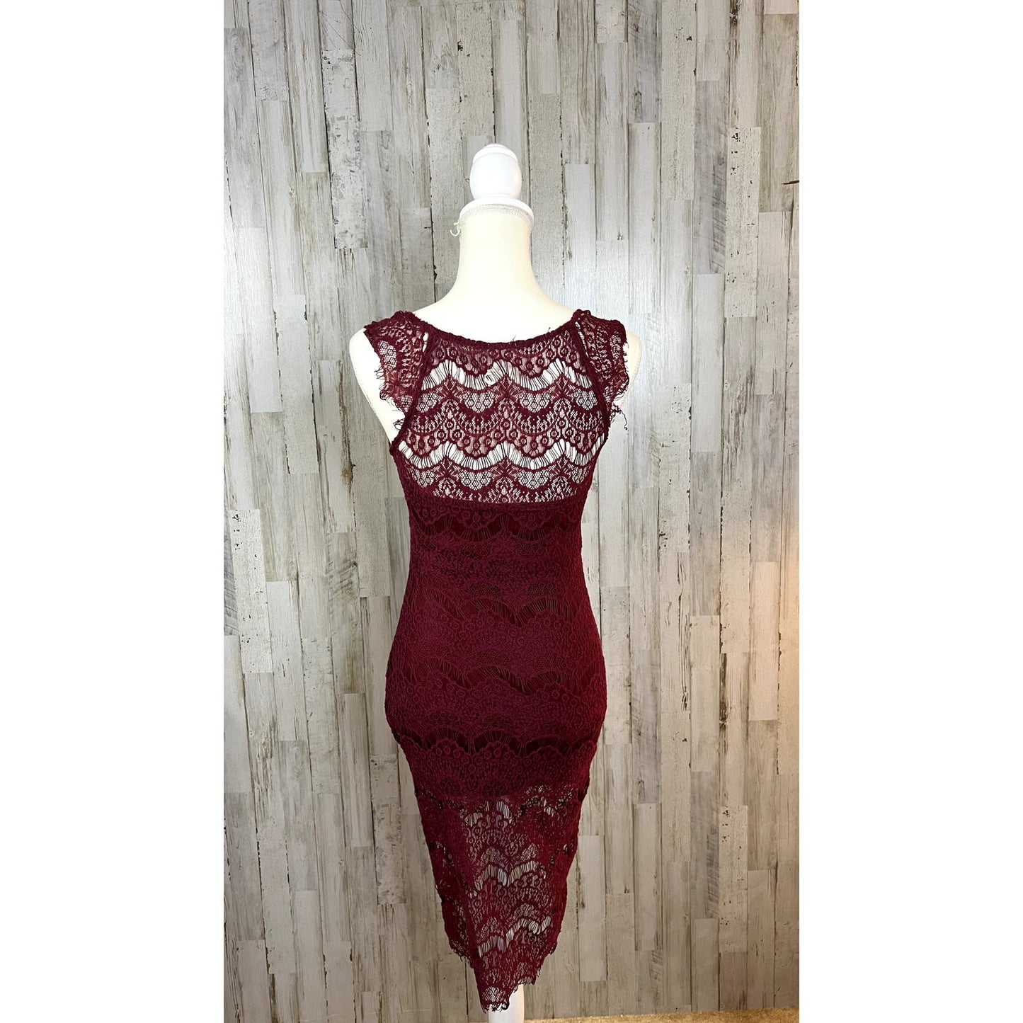 Intimately Free People Women's Extra Small Peekaboo Burgundy Lace Bodycon Dress