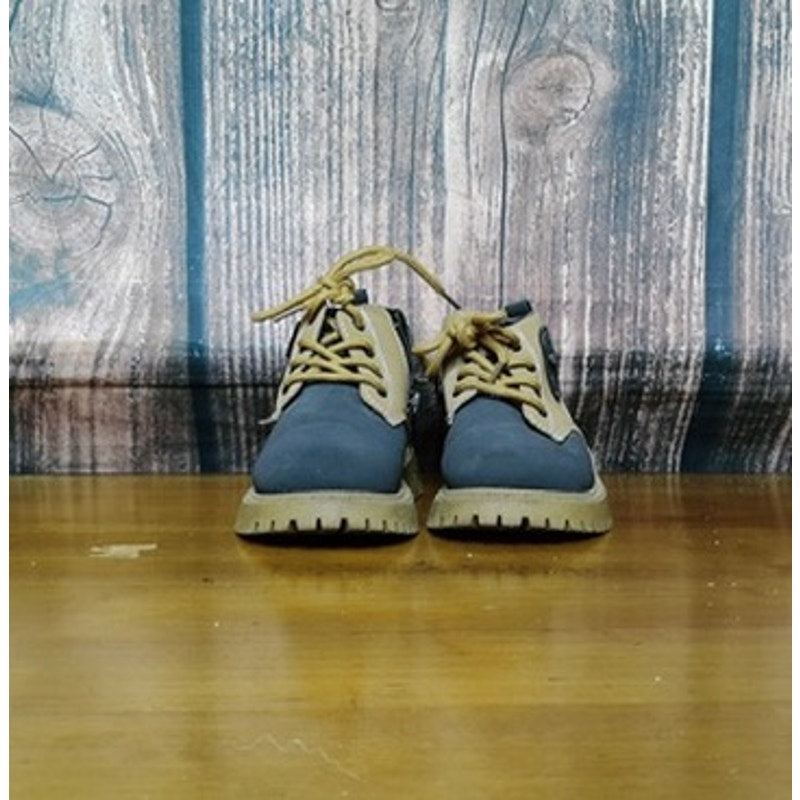 Unisex Kids Ankle Boots Size 27 Tan & Gray Lace Up Lug Sole