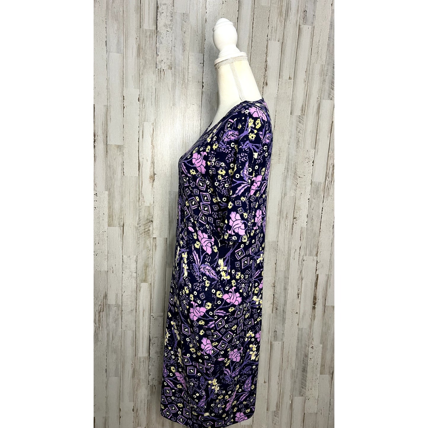 LulaRoe Julia Dress Women's Medium Purple Floral Pencil Knee Length Casual