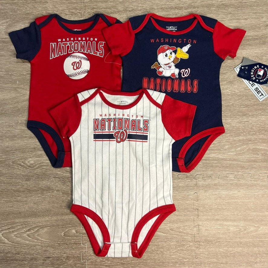 NWT Washington Nationals Baby 3-Piece Bodysuit Set Unisex Multicolor 18 Months