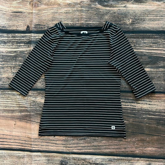 Footjoy Women's XS Black/White Striped 3/4 Sleeve Blouse