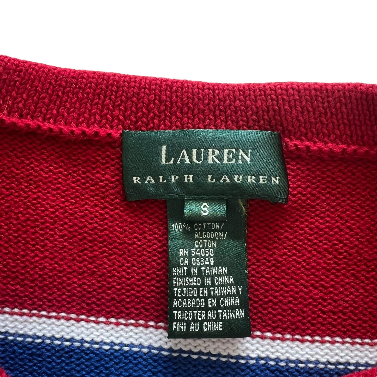 Vintage Lauren Ralph Lauren Women Small Striped Crewneck Cotton Pullover Sweater