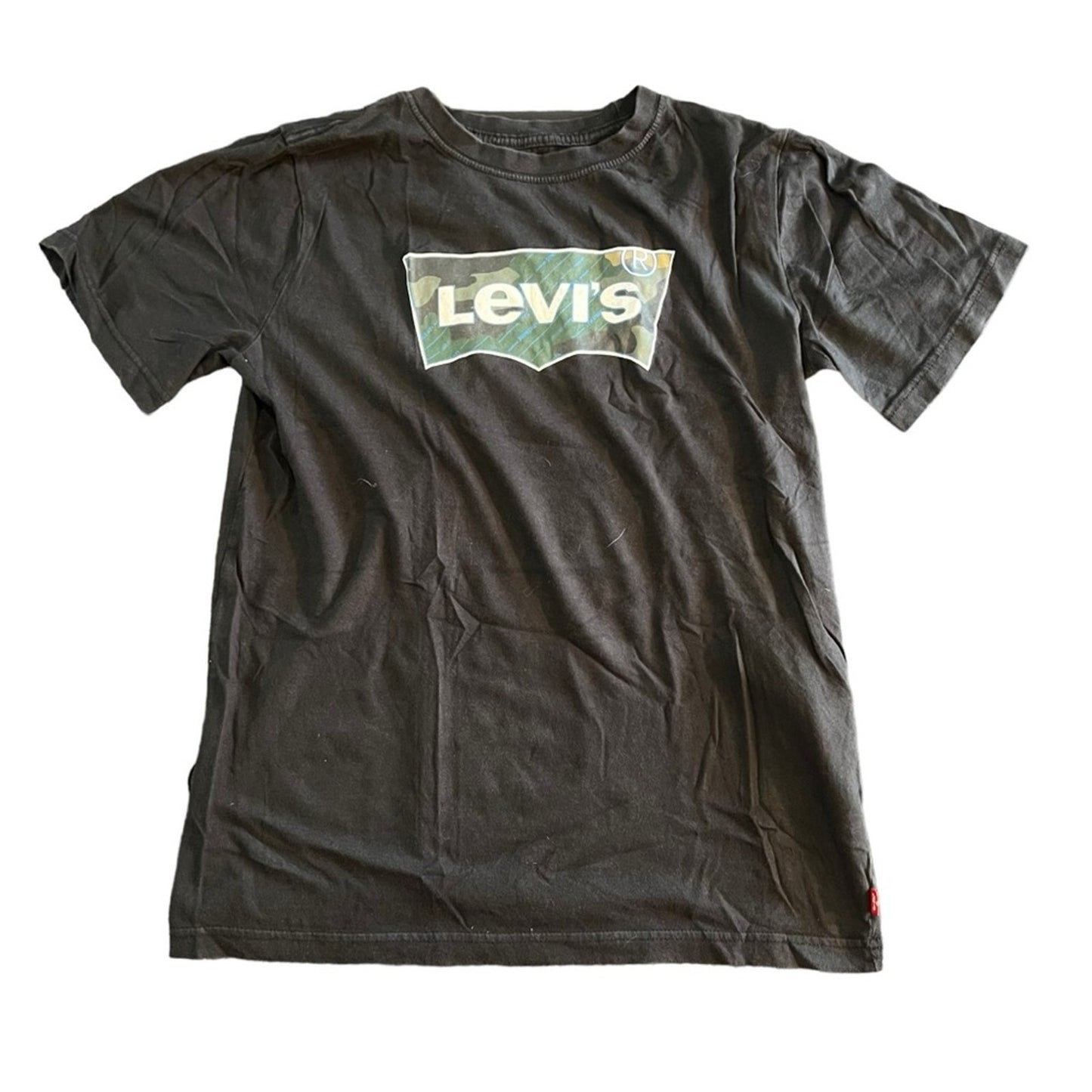 Levi's T-Shirt Boys XL Black Short Sleeve Graphic Camo Batwing Logo