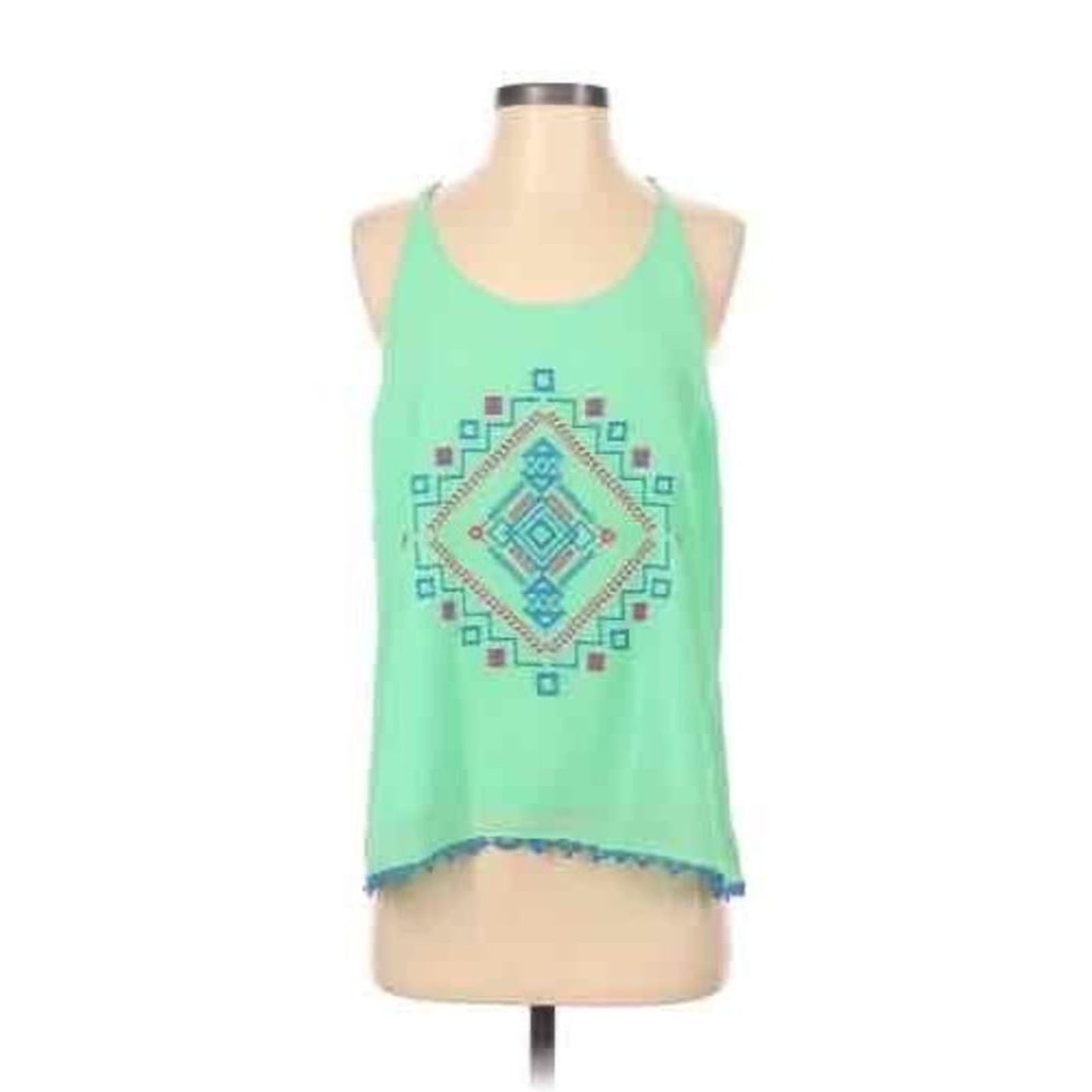 NWT Kori America Sleeveless Scoop Neck Embroidered Lace Hem Tank Top Size Large