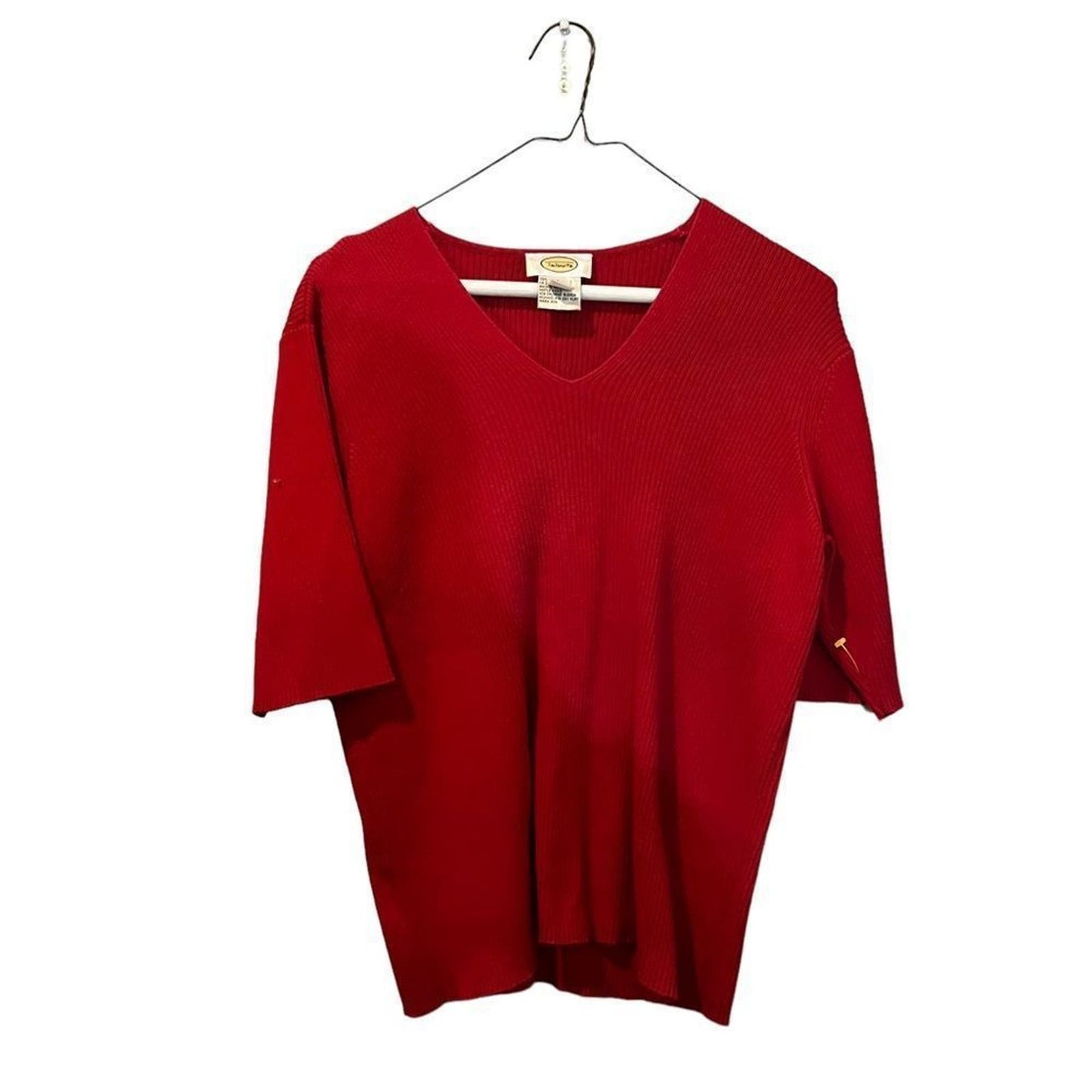 Talbots Red 100% Cotton Vneck Short Sleeved Sweater L