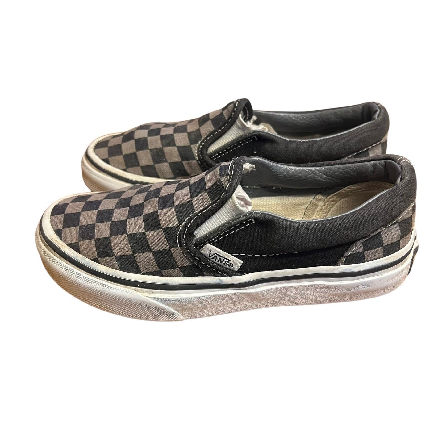 Vans Kids Classic Slip-On Checkerboard Black/Pewter Canvas Sneakers Size 13.0