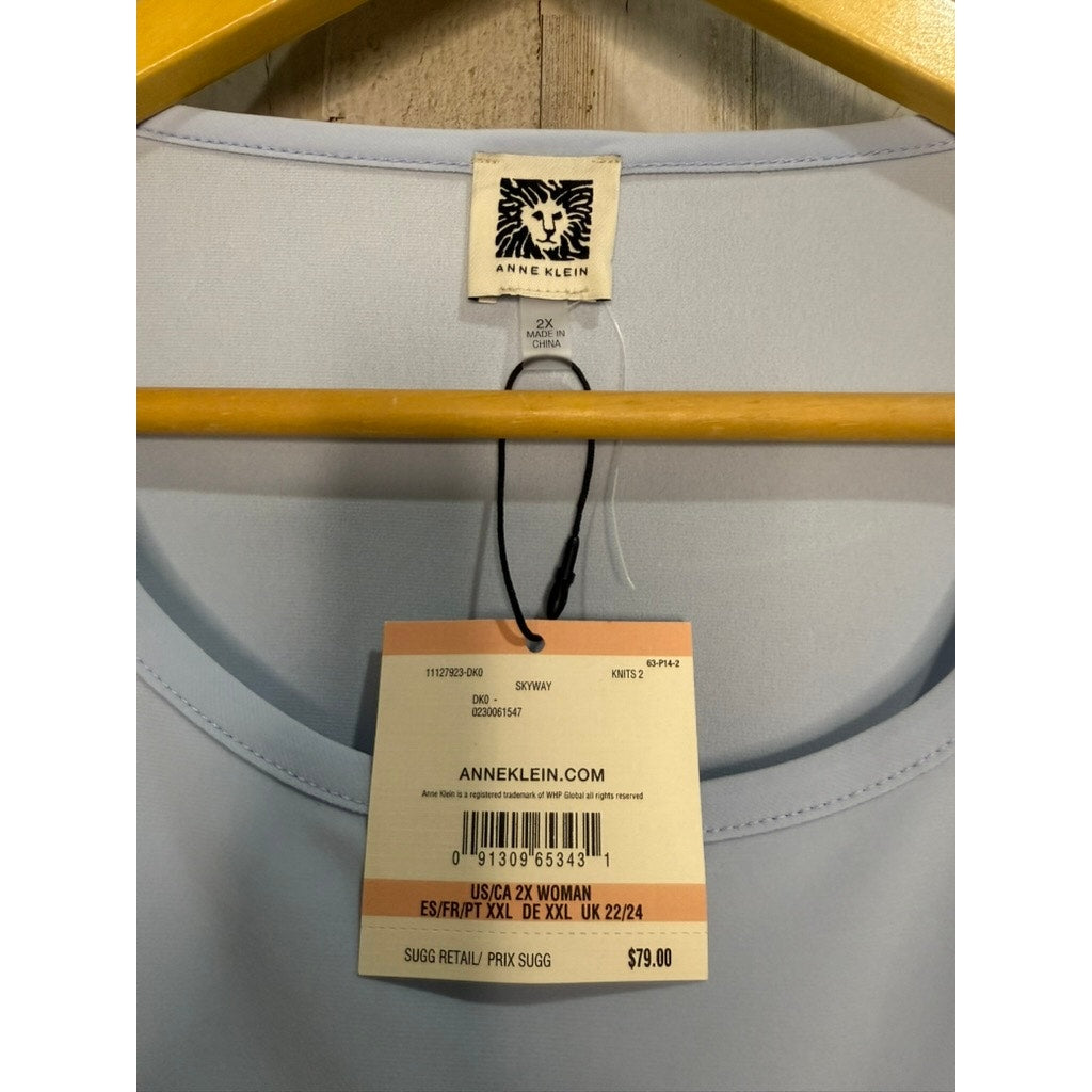 NWT Anne Klein Women's 2XL Blue Lace Accent Short Sleeve Blouse Top