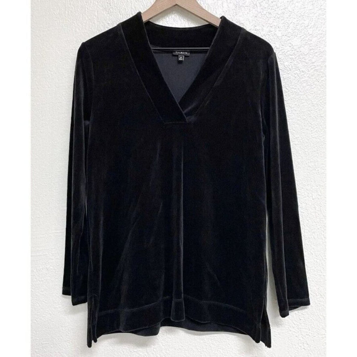 Talbots Black Luxe Velour V-Neck Top Size 1X