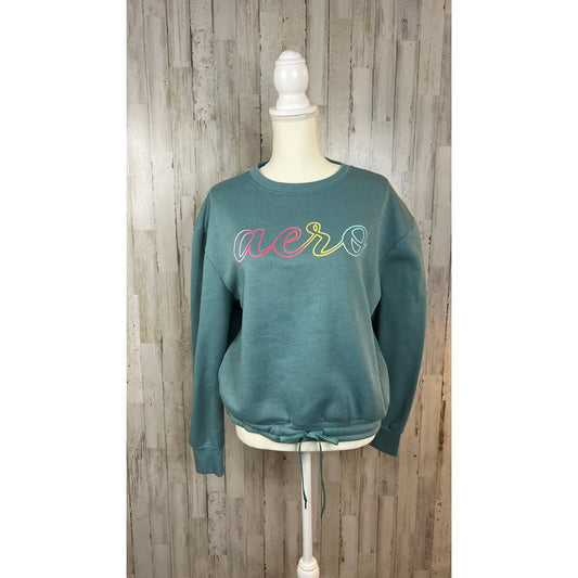 Aeropostale Sport Women's XL Teal Pullover Crewneck Tie Front Sweatshirt