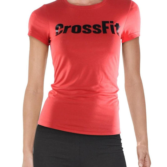 Reebok Women's Large Red Crossfit Speedwick Fitted Short Sleeve Workout T-Shirt