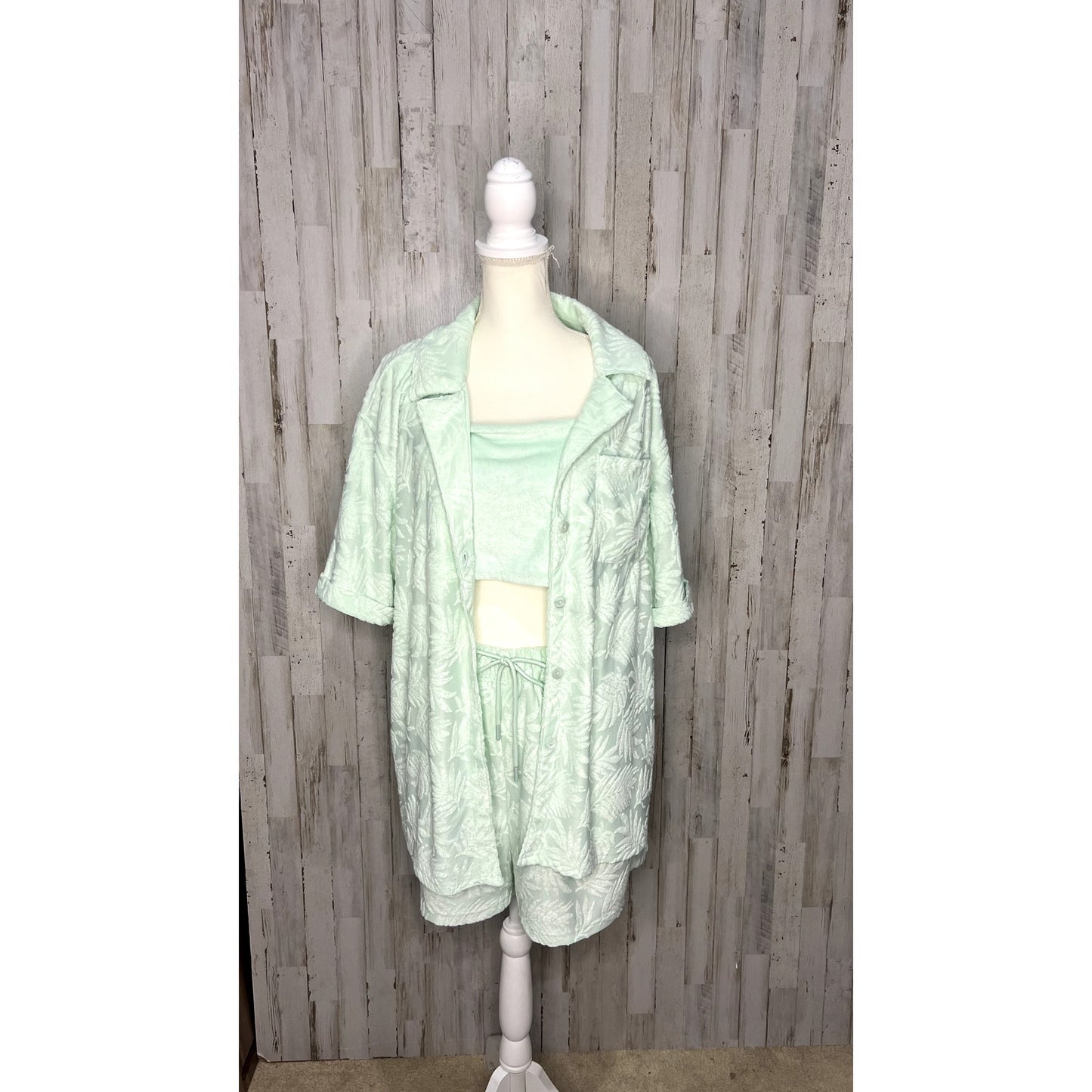 NWT 7 For All Mankind Women's 3-Piece Short Set Sage Green Size XL Summer Outfit