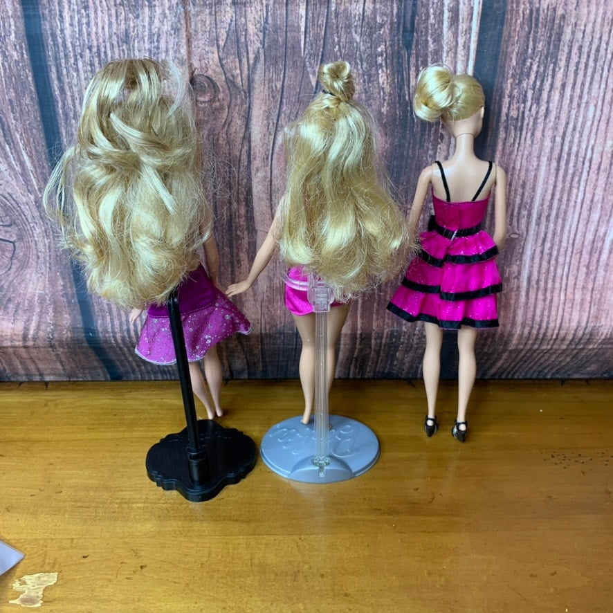 Barbie Fashion Doll Lot of 3 Blonde Dolls Pink/Purple Dress