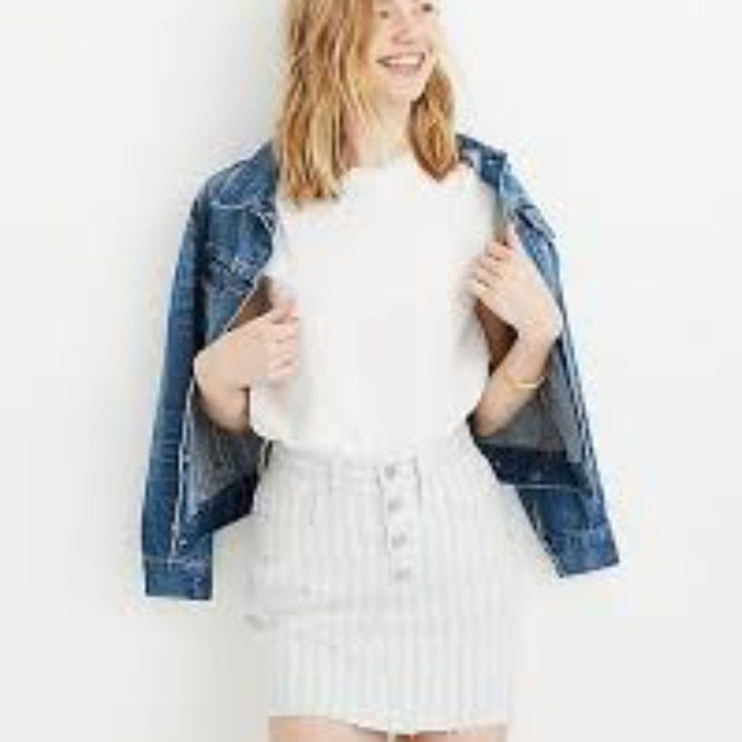 Madewell Stretch A-Line Mini Skirt in Pompano Stripe: Button-Front Edition