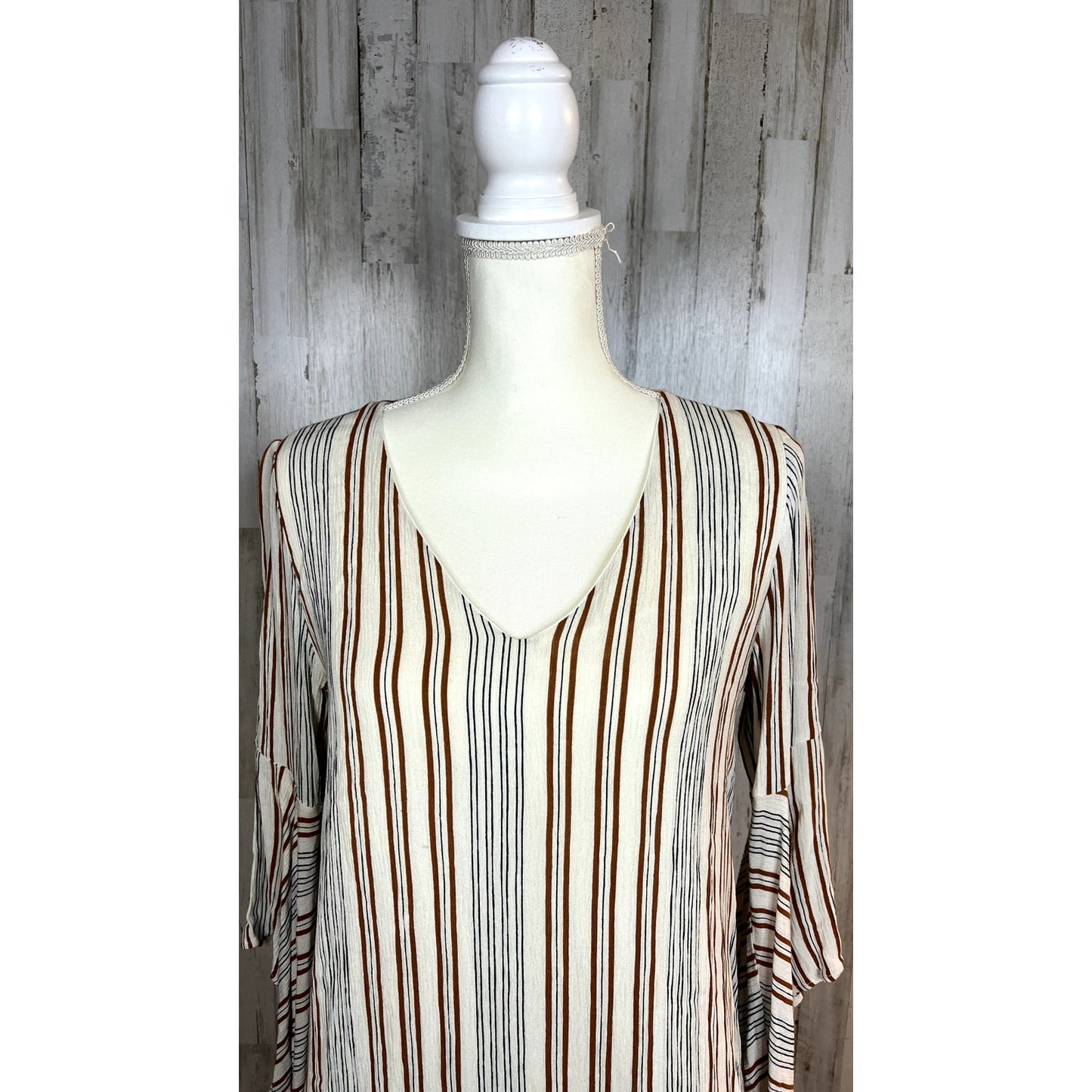 Altar'd State Women's Small Multicolor Long Bell Sleeve V-Neck Striped Dress