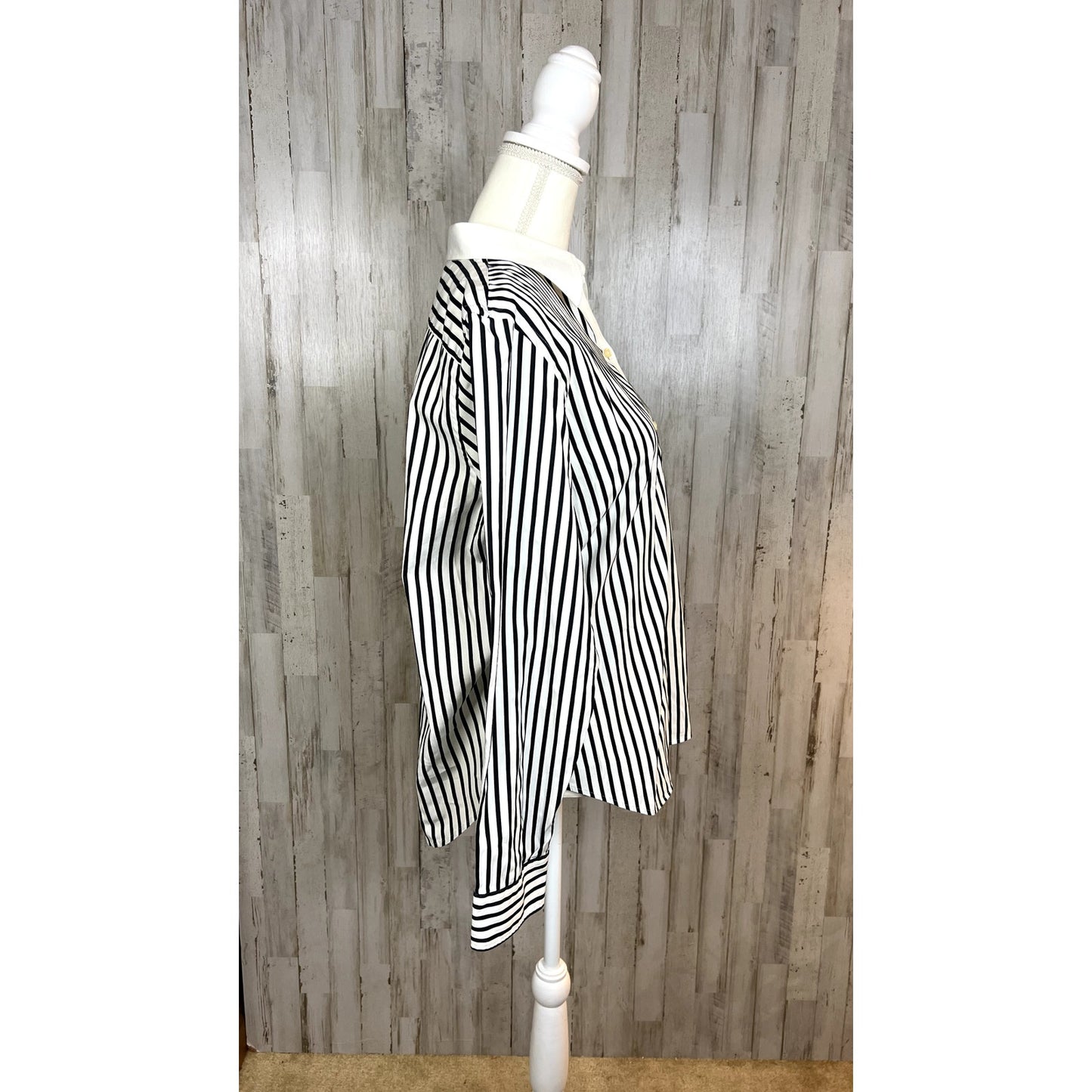 Lauren Ralph Lauren Womens Large Black/White Long Sleeve Striped Button-Up Shirt