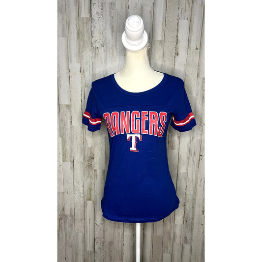 NWOT Campus Lifestyle Texas Rangers Women's Glitter Logo T-Shirt Blue Size Small